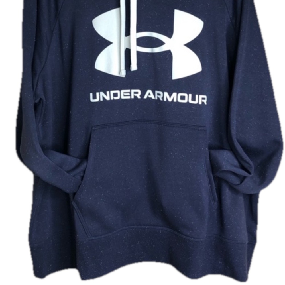 Under Armour Women’s 2X Hoodie Blue Speckled Logo Pullover Tempered Steel White - Picture 3 of 4